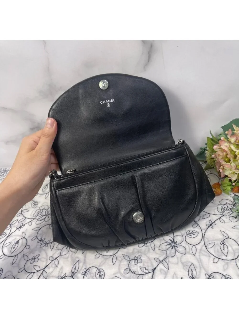 Chanel Half Moon Chain Shoulder Bag Black